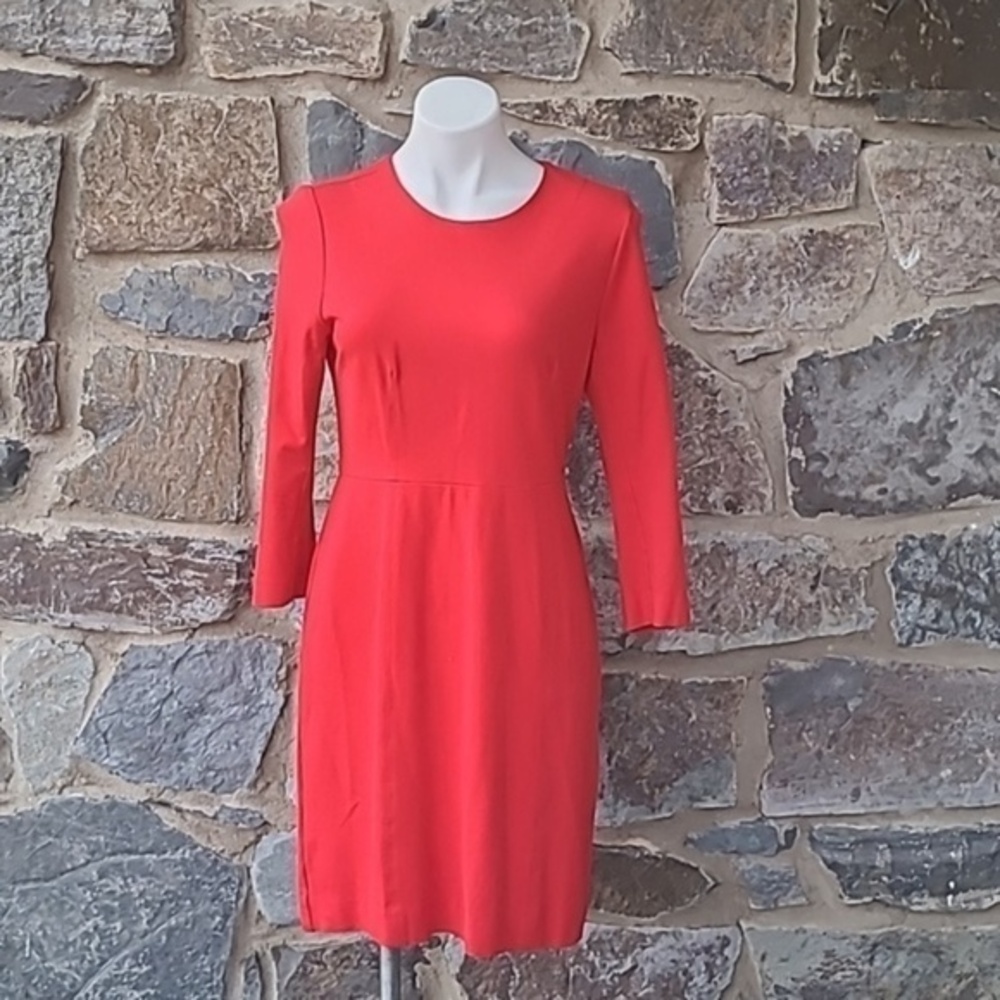 J. Crew 3/4 Sleeve Crew Neck Ponte Knit Sheath Dress in Red Size 4